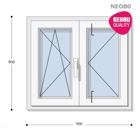 90x80 Műanyag ablak, Középen Felnyíló, Bukó/Nyíló+Nyíló, Neo80 Rehau