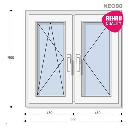 90x90 Műanyag ablak, Kétszárnyú, Bukó/Nyíló+Nyíló, Neo80 Rehau